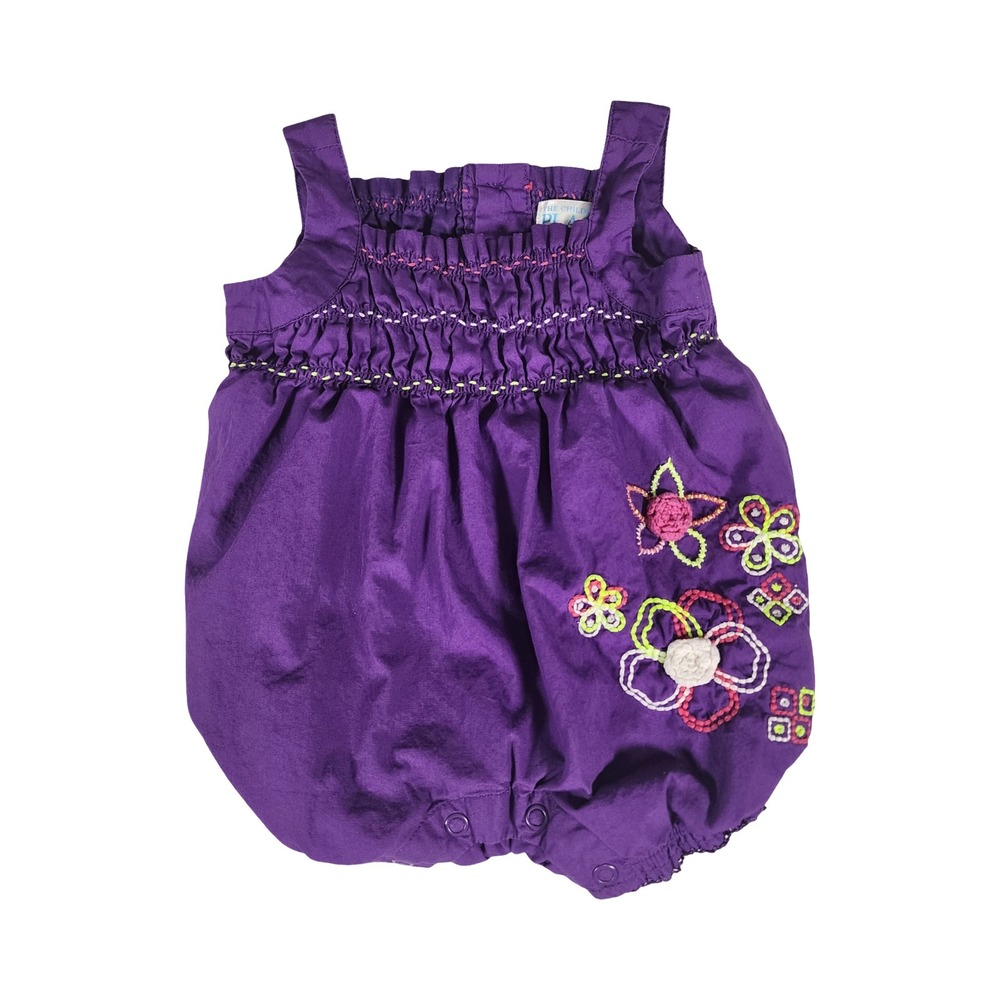 The Childrens Place Baby Girl Purple Floral Embroidered Bubble Romper 0-3 Months
